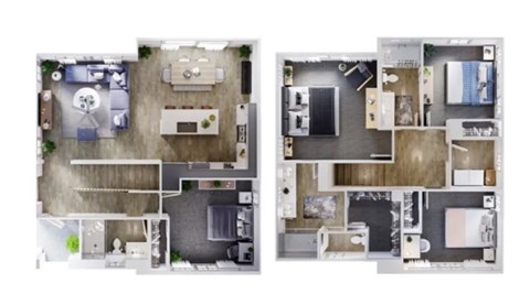 Floor plan for 4 beds, 3 baths, 1558 sqft